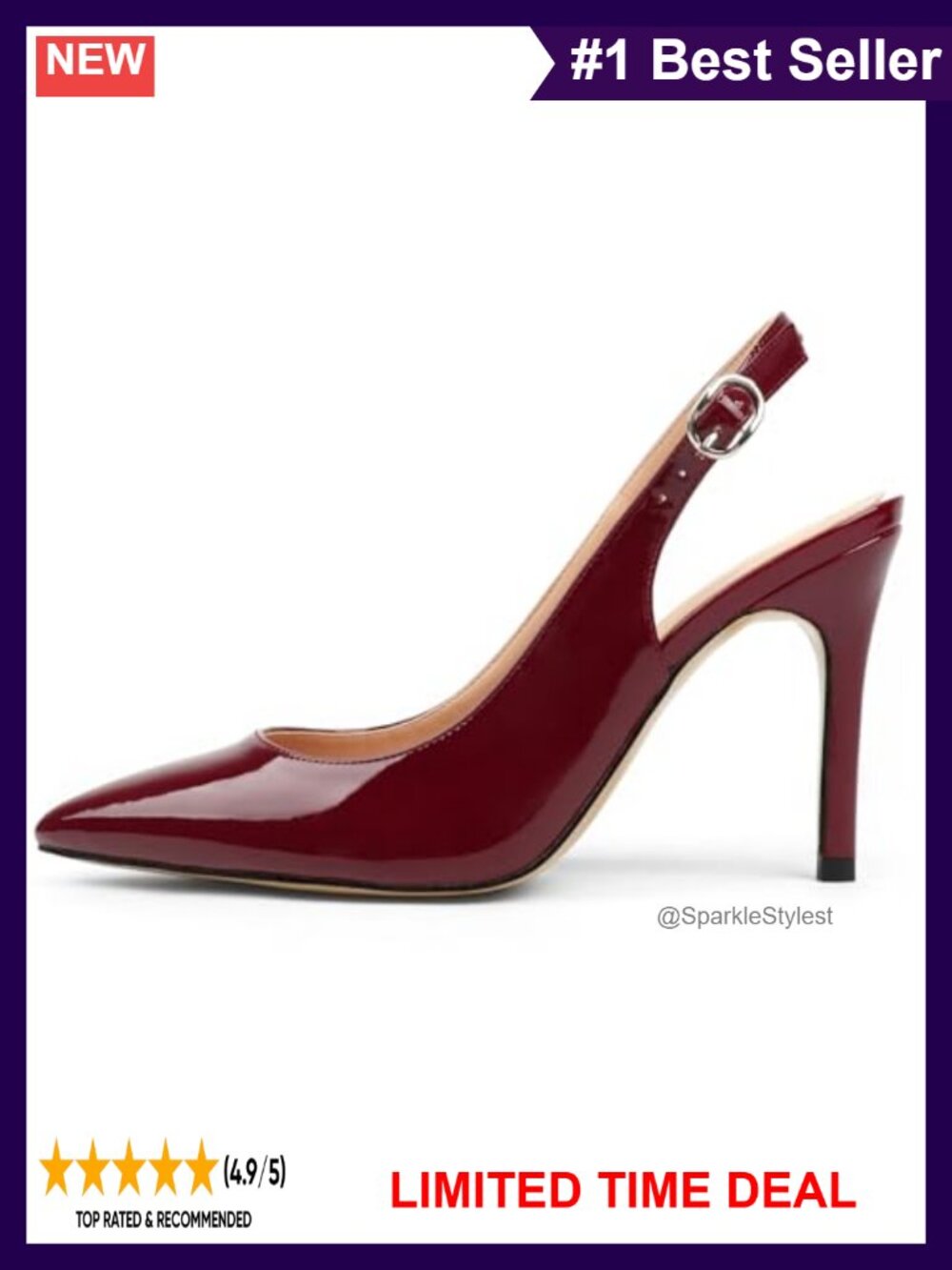 Slingback High Heels Stiletto Pointed Closed Toe Pumps 3.5in Office